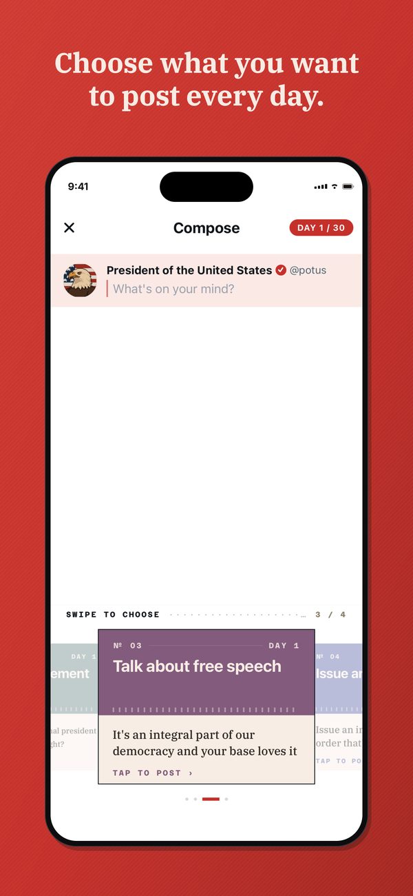 Composing a post. Caption: Choose what you want to post every day.
